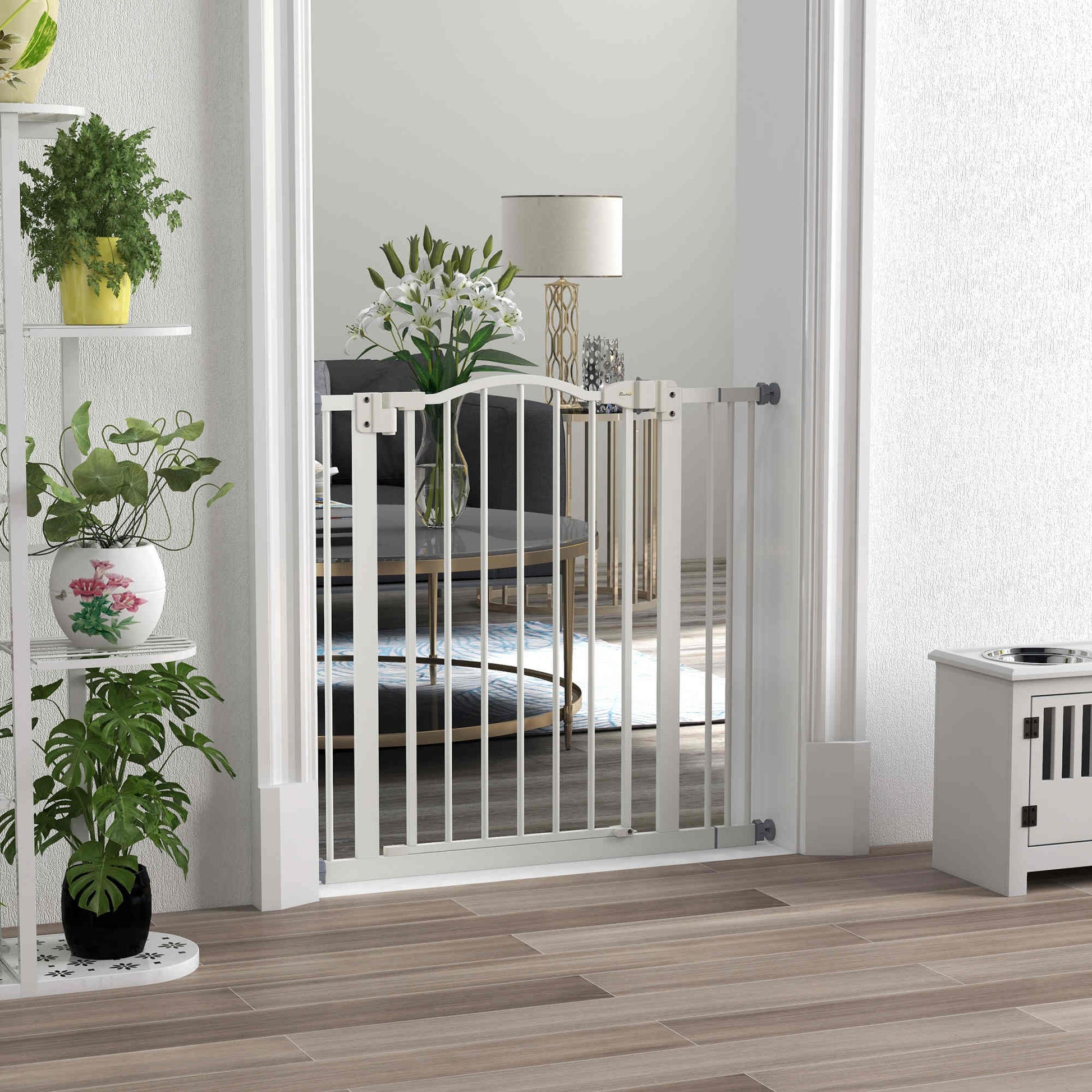 Pawhut Barrera De Seguridad Extensible Con Extensión 74-87x78 Cm Blanco_1