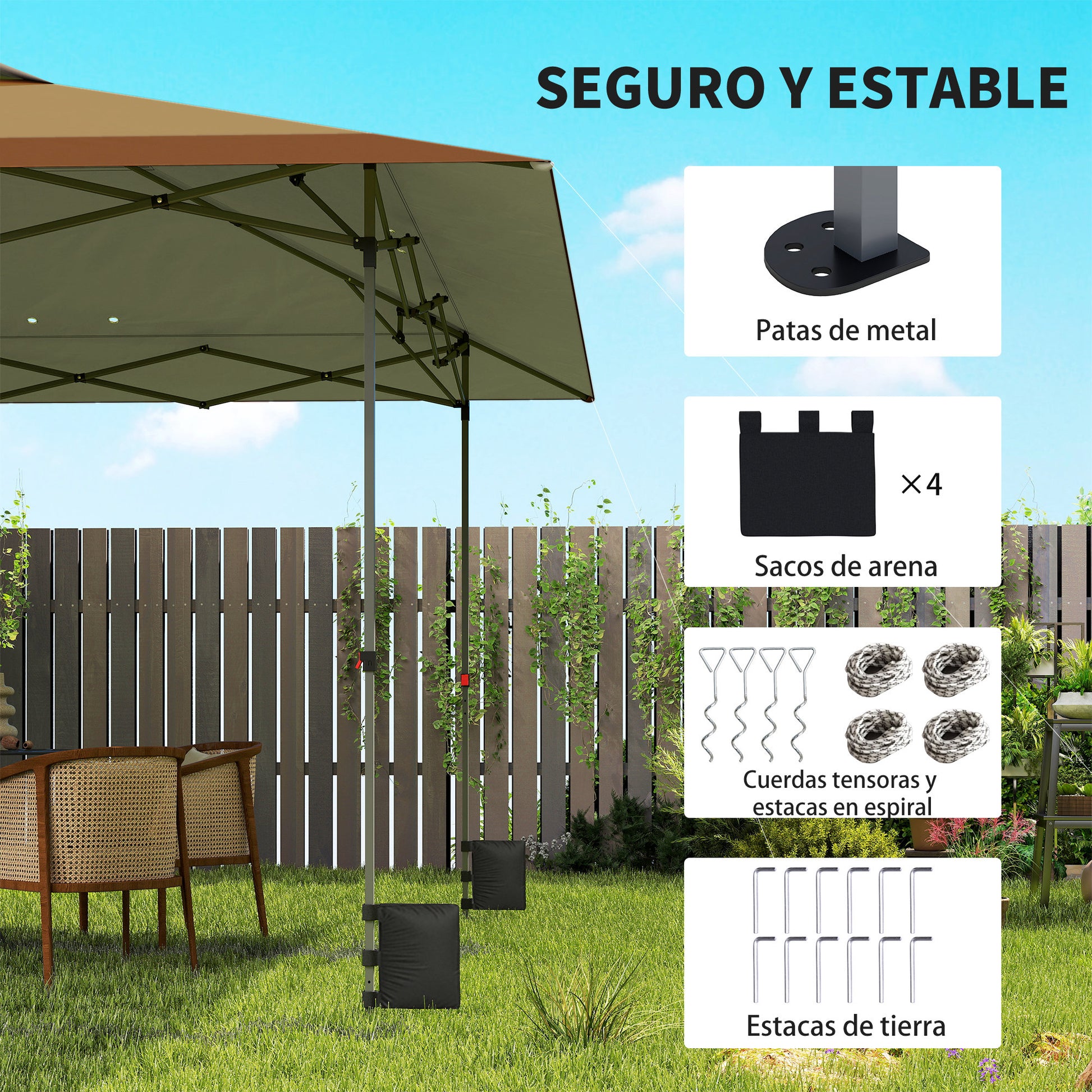 Outsunny Carpa Plegable 4x4 M Con Bloqueo Central Y Altura Ajustable Beige_5