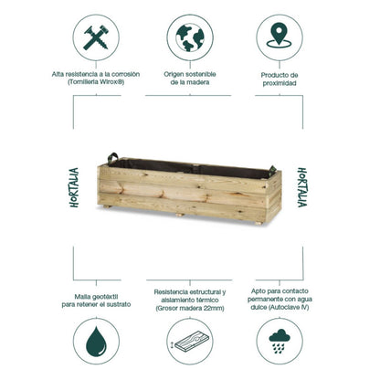 Jardinera rectangular Ghio 120x40x30 Hortalia