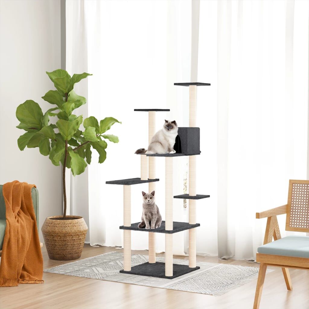 Vidaxl Rascador Para Gatos Con Postes De Sisal Gris Oscuro 153 Cm_1