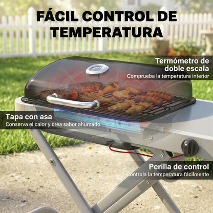 Outsunny Barbacoa De Gas Plegable Con Quemador 2,5 Kw Con Ruedas Mesa Lateral_5