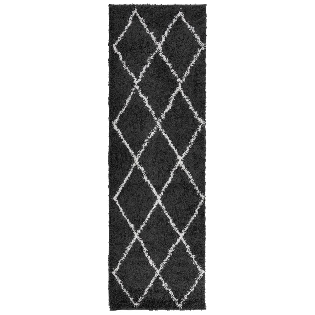 Alfombra De Pelo Largo Moderna Pamplona Negro Y Crema 80x250 Cm / Vetonek_4