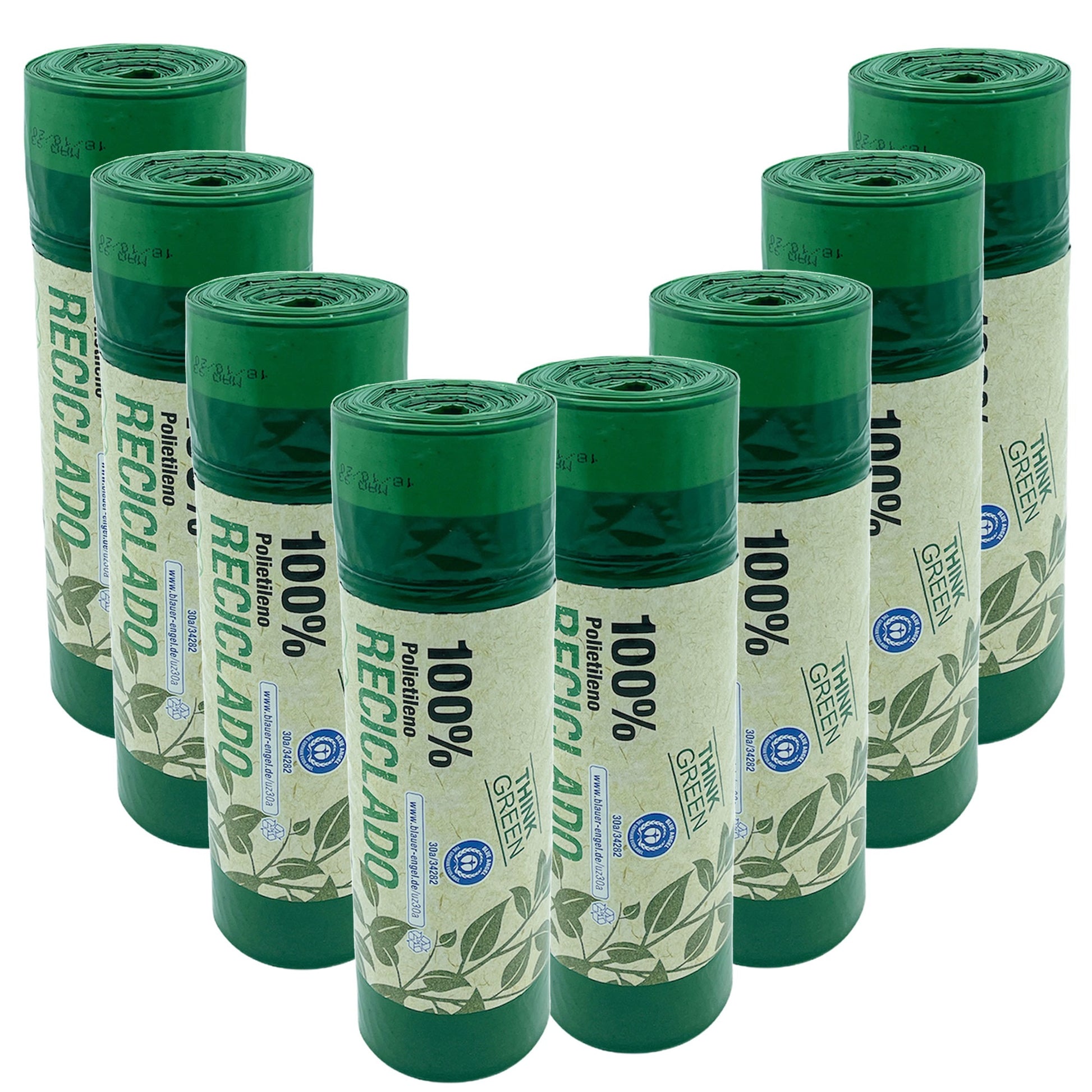 100% Reciclado 8 Rollos De 20 Bolsas De Basura Con Autocierre 30l_0