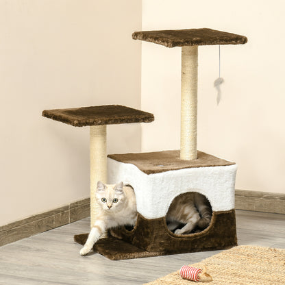 Pawhut Árbol Rascador Gatos 70 Cm Con Cueva 2 Plataformas Postes De Sisal Marrón_1
