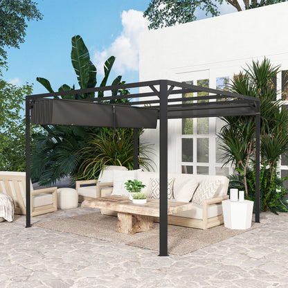Outsunny Pérgola De Jardín 3x3 M Con Techo Retráctil Y Lateral Enrollable Gris_4