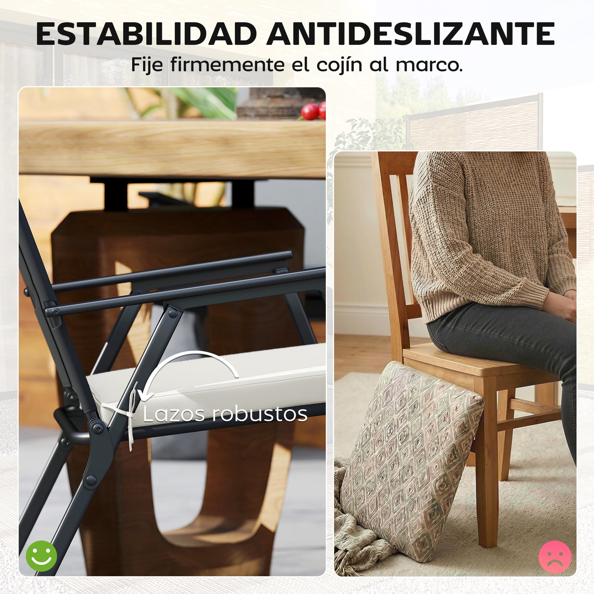 Outsunny Juego De Cojines Para Sillas De Comedor De 6 Piezas 46x42x7 Cm Crema_5