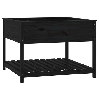Jardinera Con Estante Madera Maciza Pino Negro 111,5x111,5x81cm_0