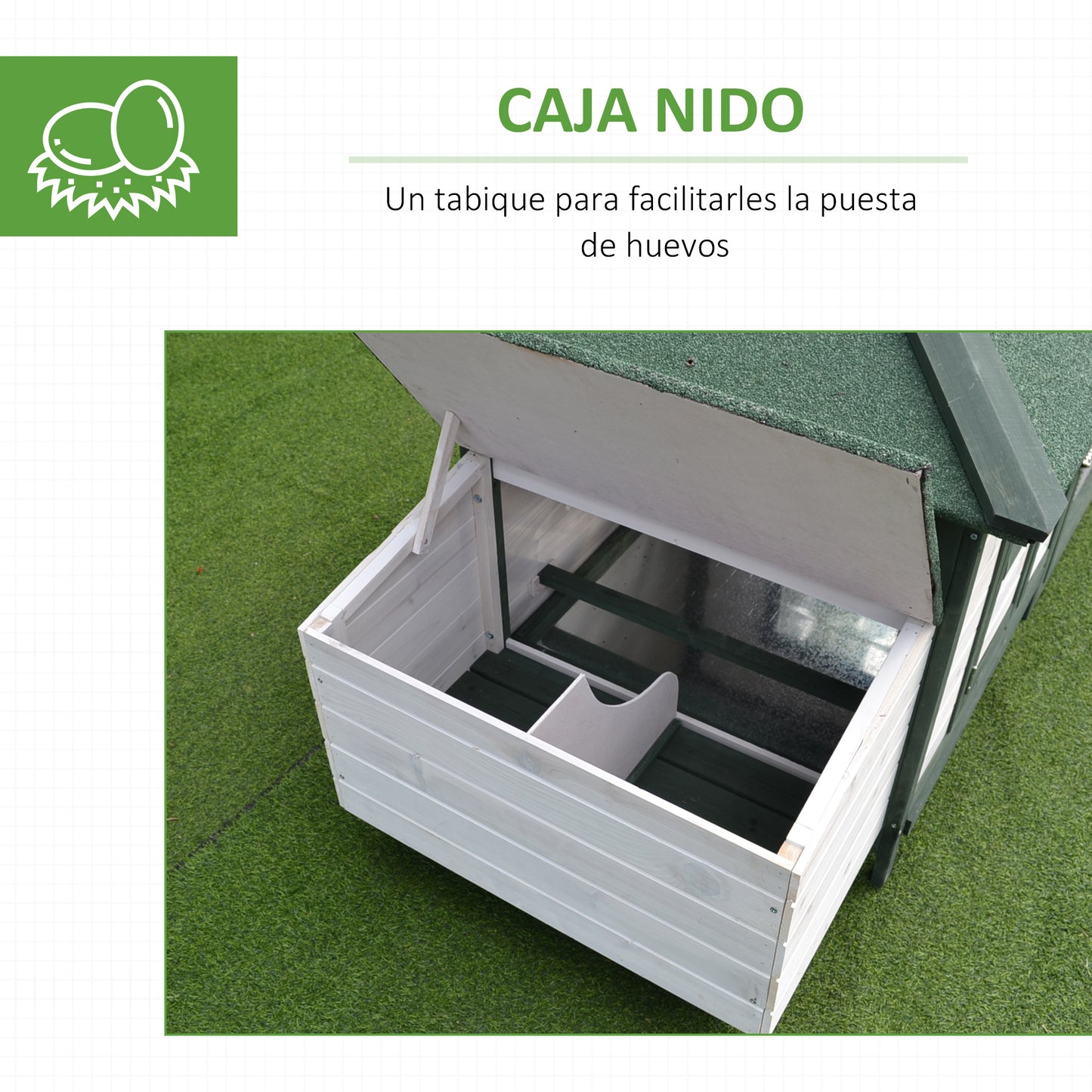 Pawhut Gallinero De Madera Con Caja Nido Espacio Para Correr 196x76x97cm Verde_5