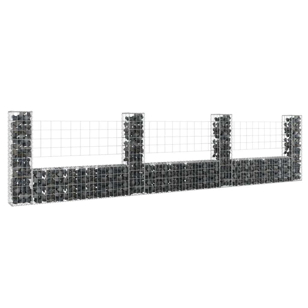Cesta De Gaviones Forma De U 4 Postes De Hierro 380x20x100 Cm / Vetonek_5