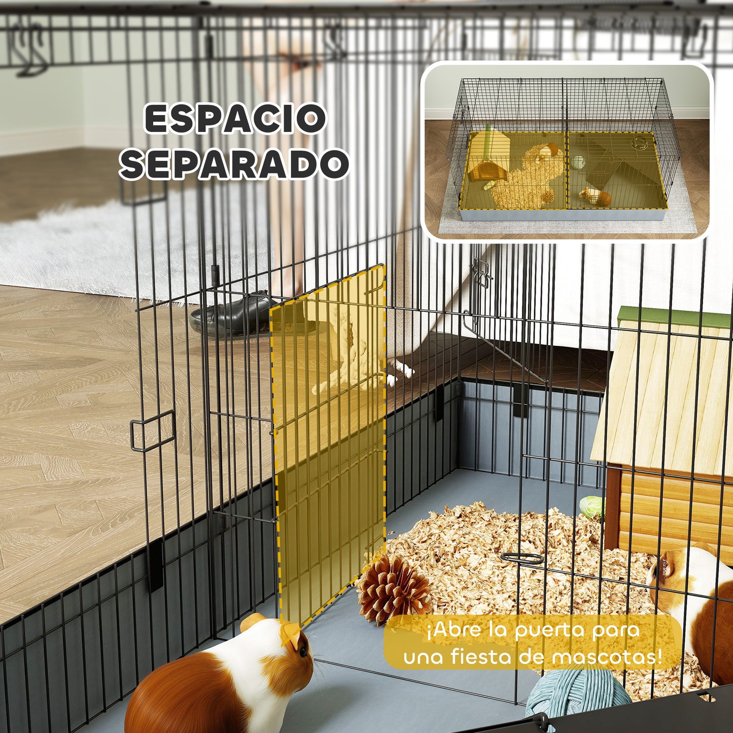 Pawhut Jaula Para Animales Pequeños 2 En 1 Con Tapa Removible 121x61x61 Cm Negro_4