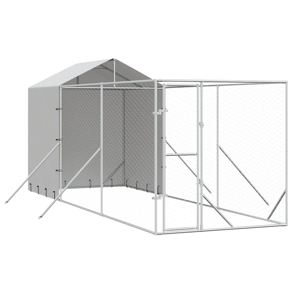 Perrera De Exterior Con Toldo Acero Galvanizado Plata 2x6x2,5 M_0