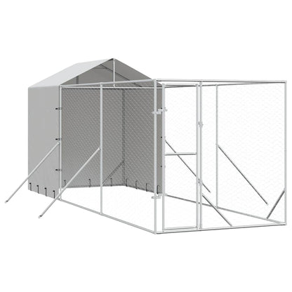 Perrera De Exterior Con Toldo Acero Galvanizado Plata 2x6x2,5 M_0