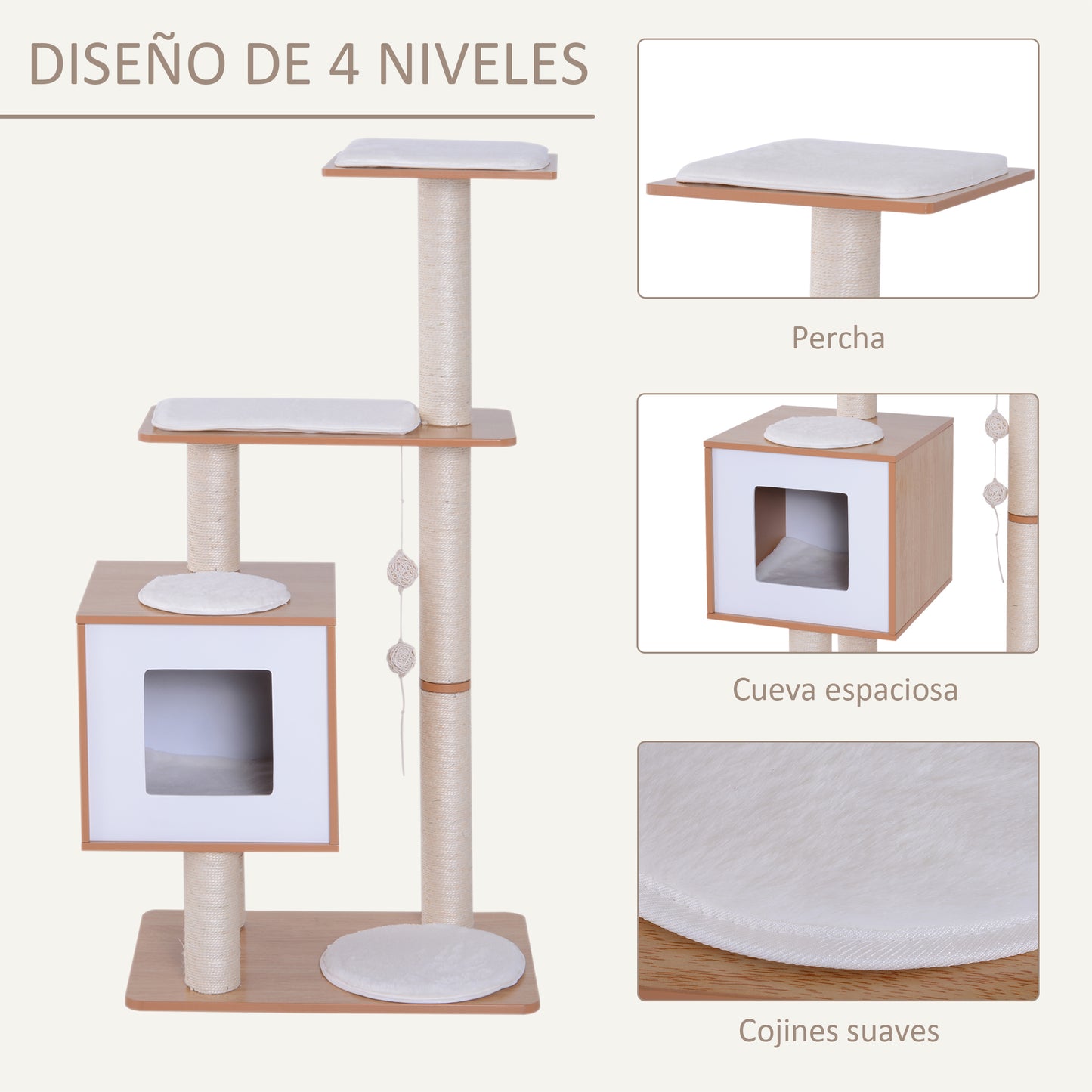 Pawhut Árbol Rascador Para Gatos De Madera 71_4