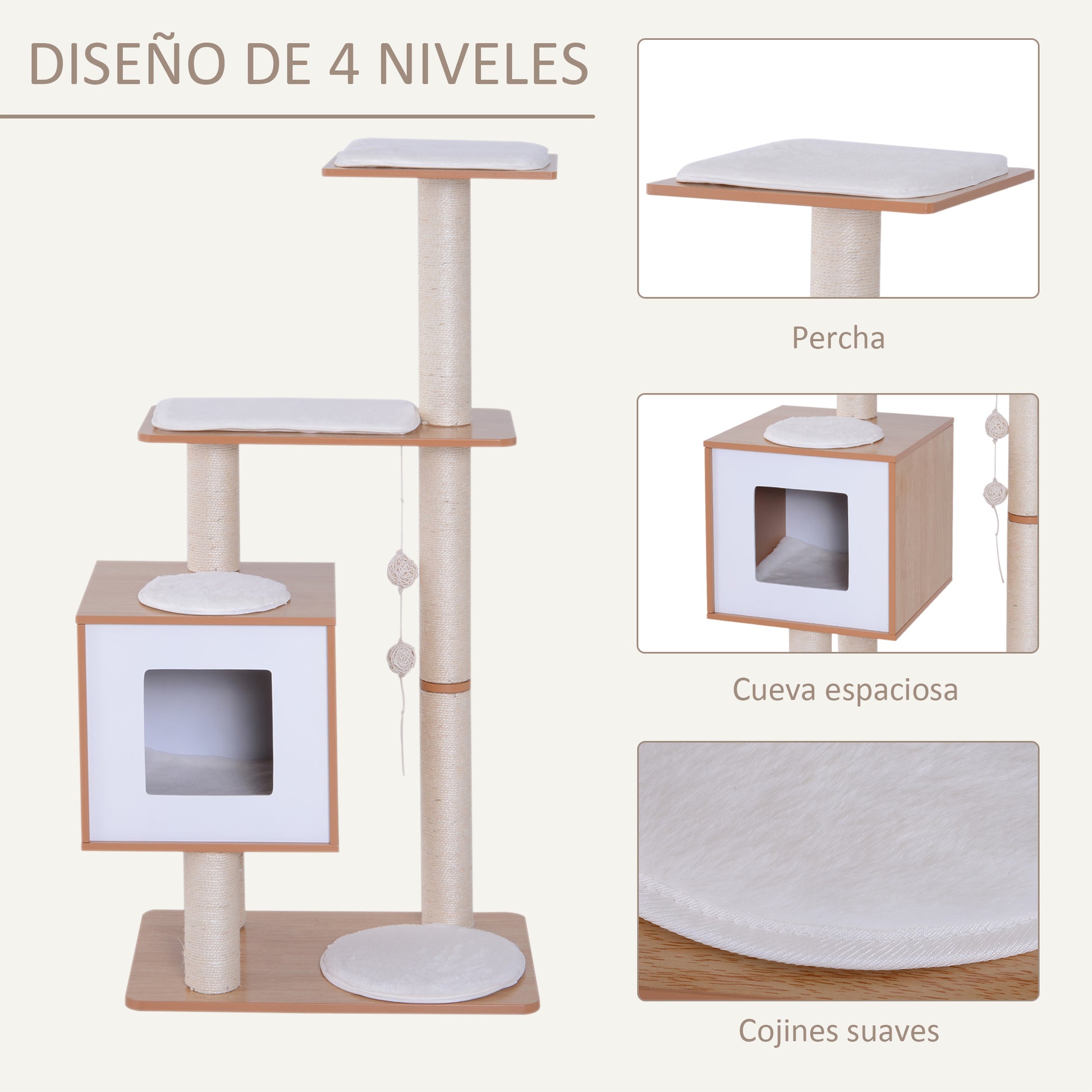 Pawhut Árbol Rascador Para Gatos De Madera 71_4