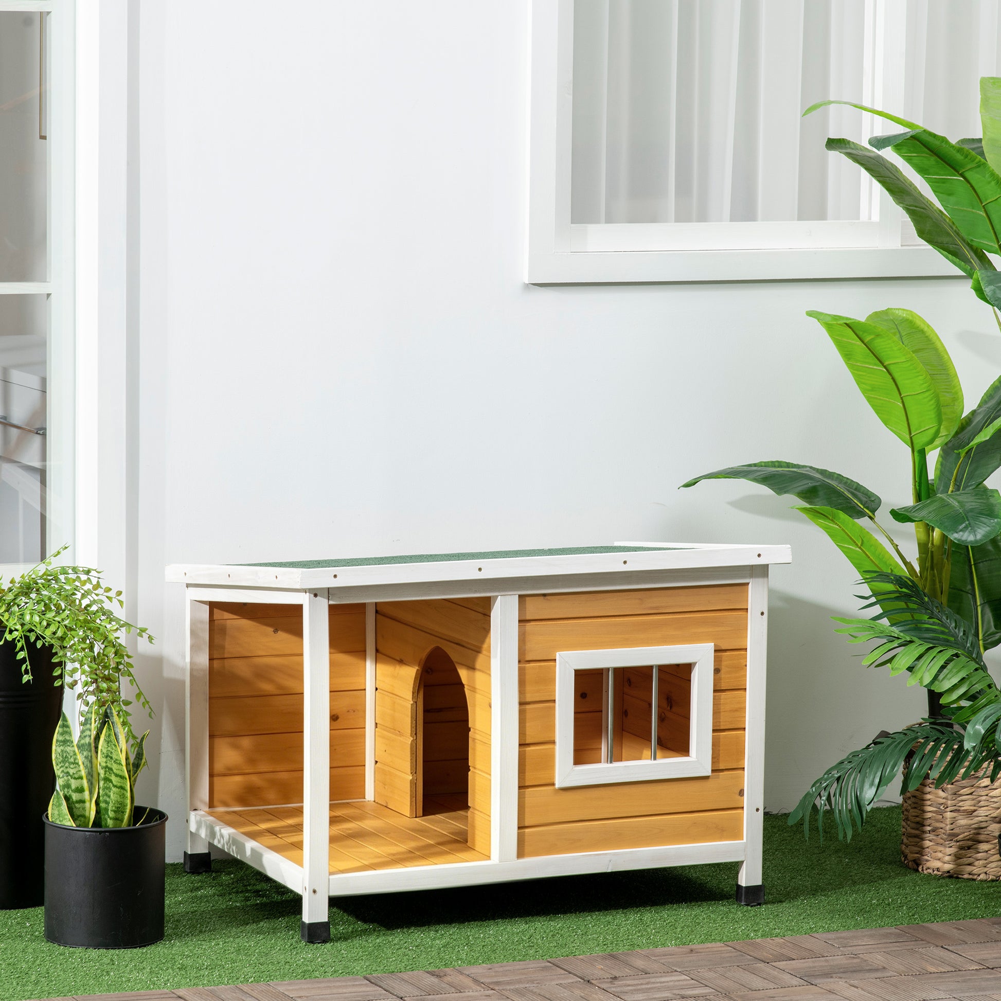 Pawhut Caseta Para Perros De Madera 85,5x62x60cm Con Techo Asfáltico Impermeable_1