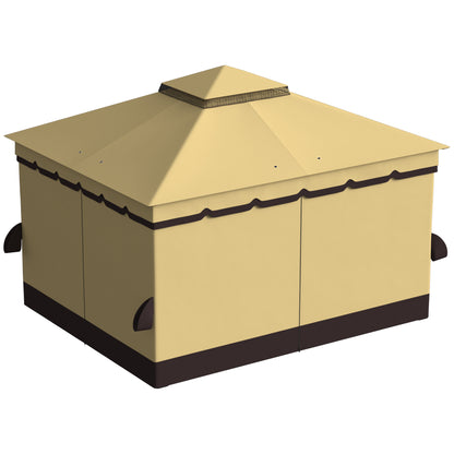Outsunny Cenador De Jardín 3,7x3 M Con Doble Techo 4 Cortinas Y Mosquitera Beige_4