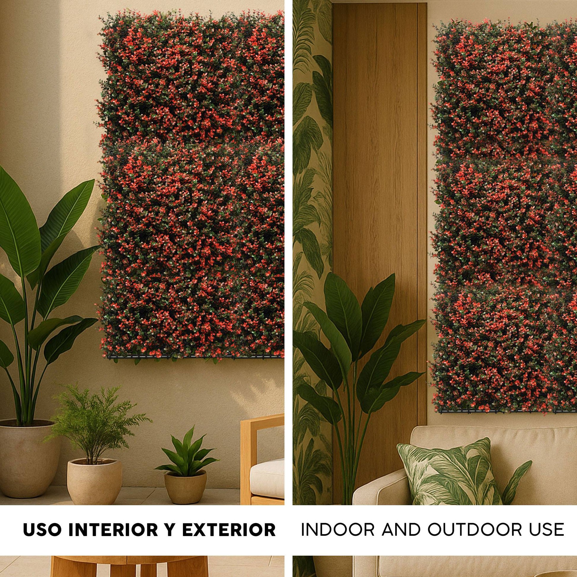 Jardín Vertical Artificial 100x100cm Well Home Con Flores Rojas Realistas_2
