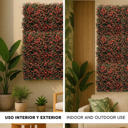 Jardín Vertical Artificial 100x100cm Well Home Con Flores Rojas Realistas_2