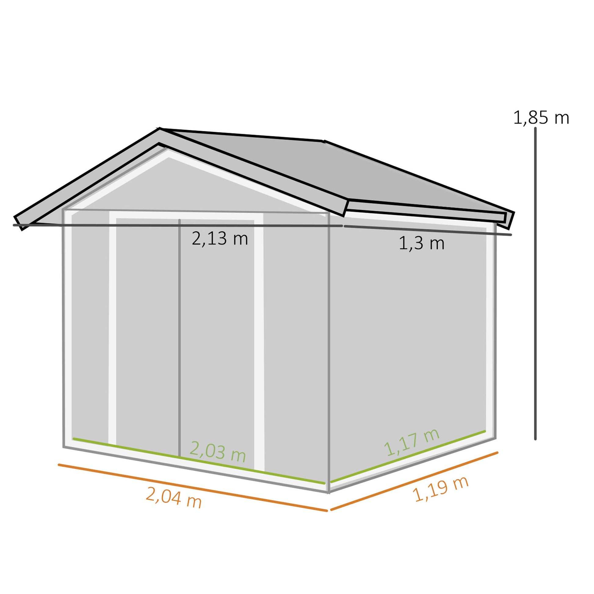Outsunny Caseta De Jardín 213x130x185 Cm Con 2 Puertas Correderas Y 4 Ventanas_2