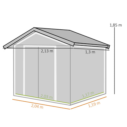Outsunny Caseta De Jardín 213x130x185 Cm Con 2 Puertas Correderas Y 4 Ventanas_2