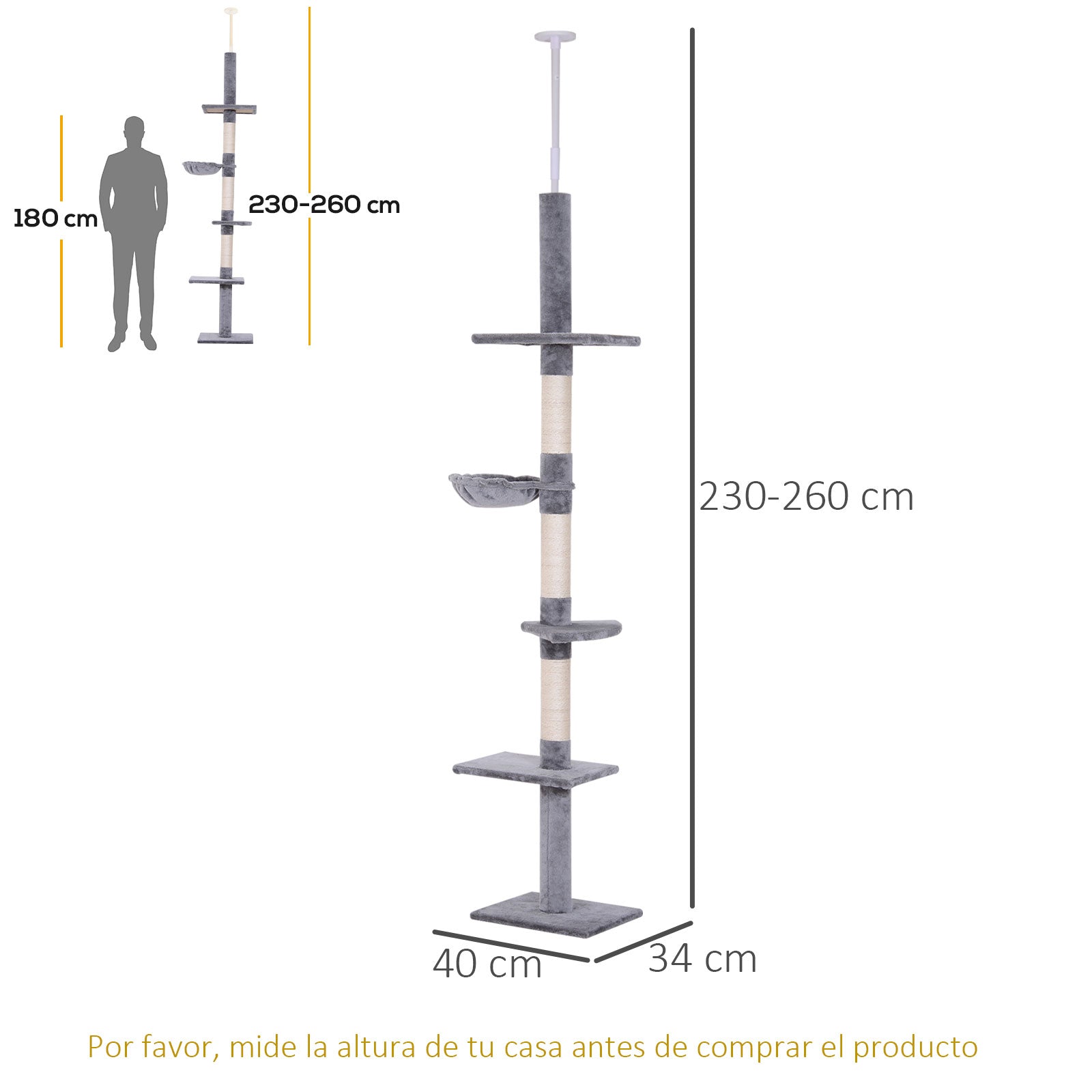 Pawhut Árbol Rascador Para Gatos De 230-260 Cm_2