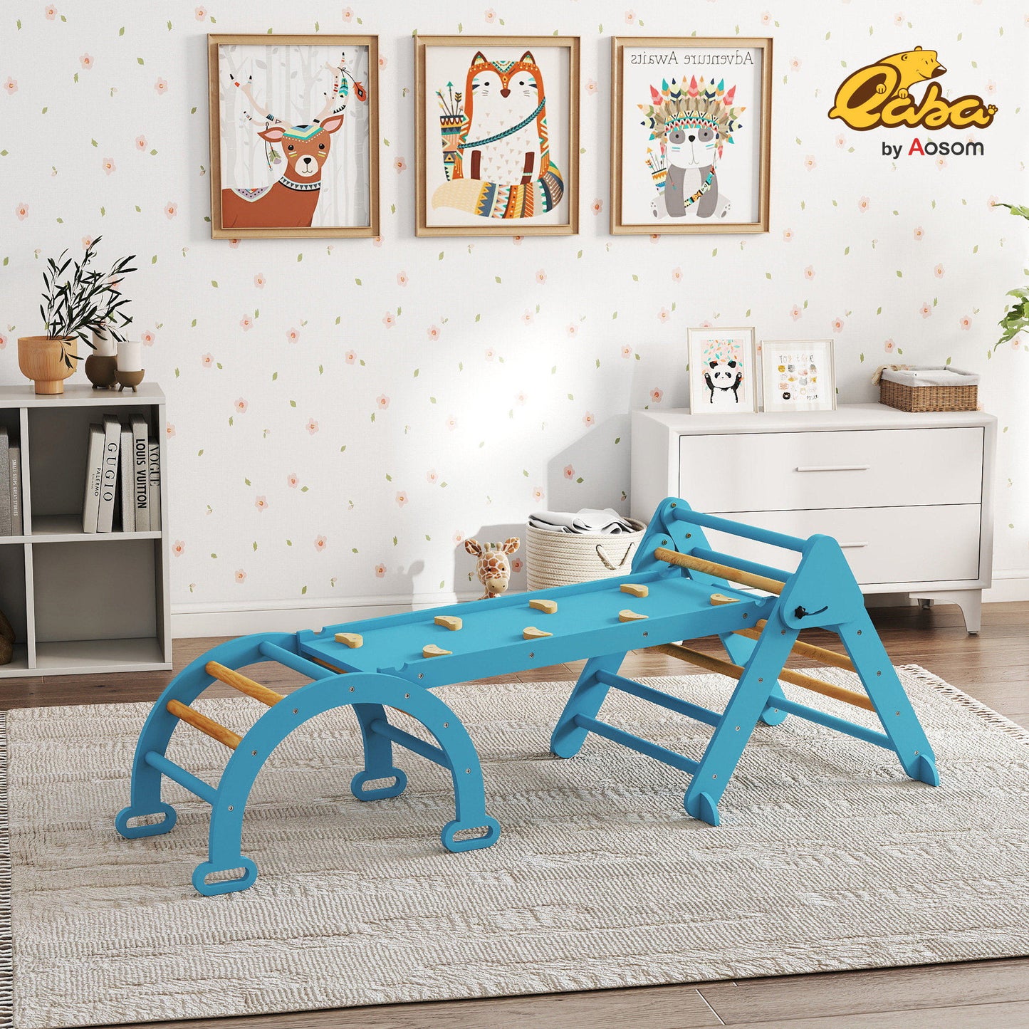Aiyaplay 7 En 1 Triángulo De Escalada Montessori Con Arco Y Rampa 188x70 Cm Azul_1
