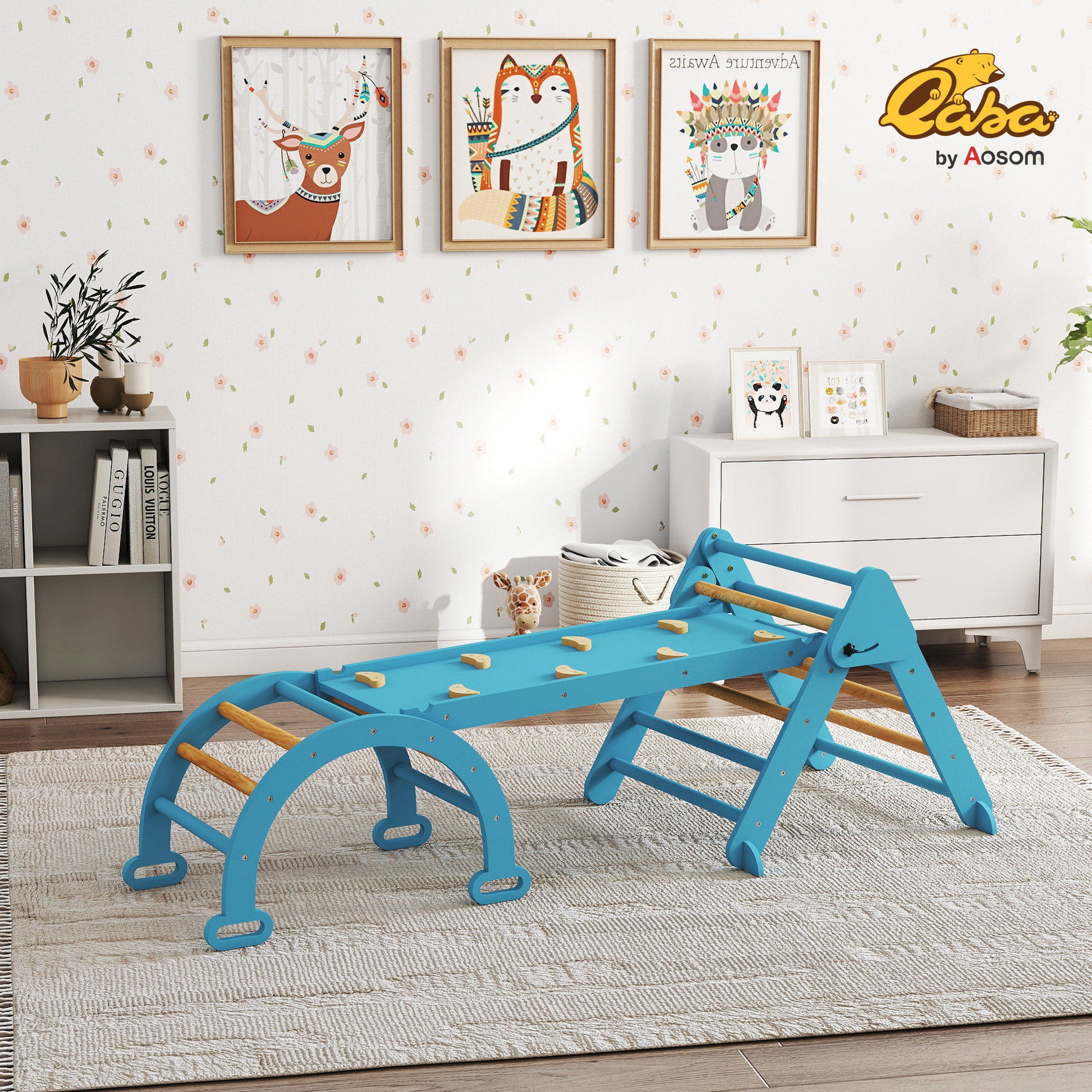 Aiyaplay 7 En 1 Triángulo De Escalada Montessori Con Arco Y Rampa 188x70 Cm Azul_1