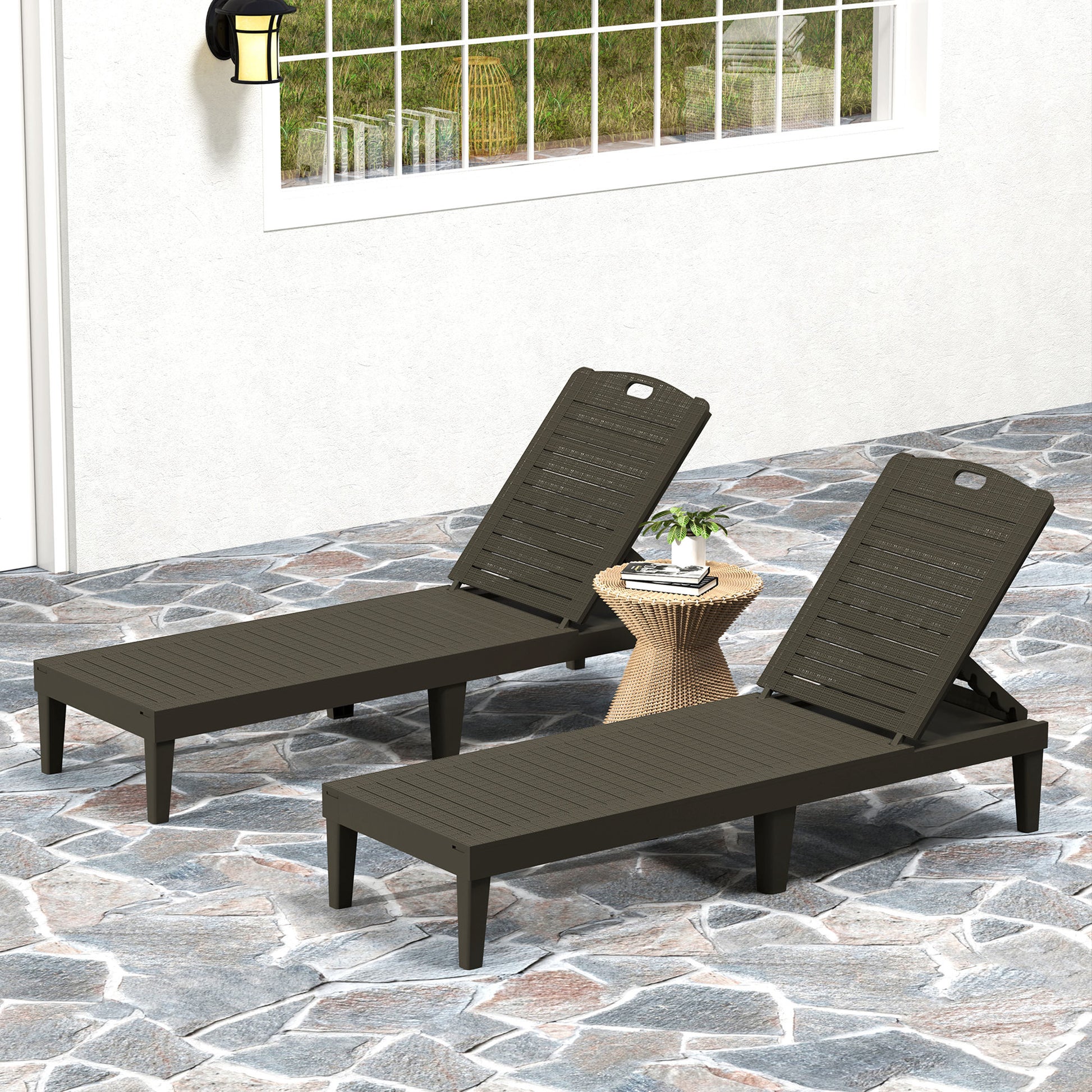 Outsunny Pack De 2 Tumbonas De Jardín Exterior Respaldo Ajustable Negro_3