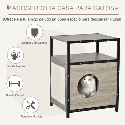 Pawhut Casa Para Gatos Con Cojín Puerta Orificio Y Alfombrilla Rascadora_5