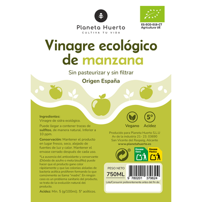 Pack 2x Vinagre de manzana ECO sin filtrar Planeta Huerto 750 ml