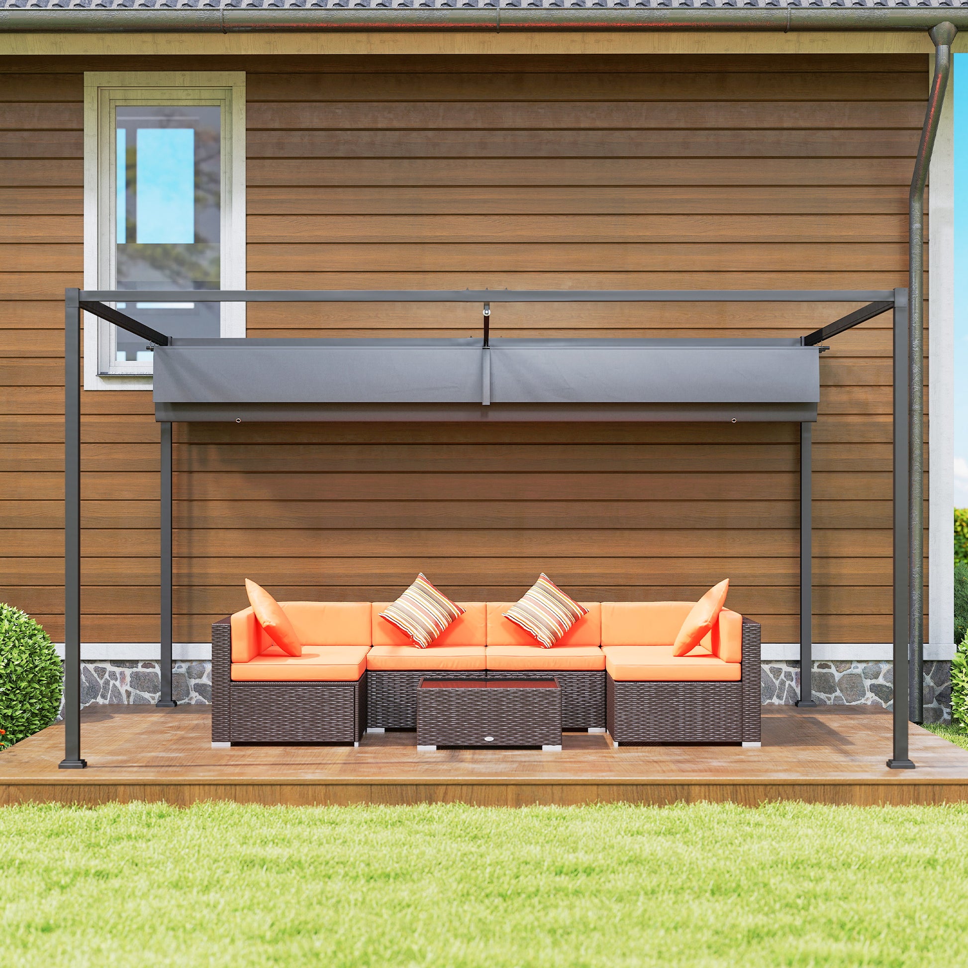 Outsunny Pérgola Con Techo Retráctil 4x3 M Resistente Al Agua Gris Oscuro_4