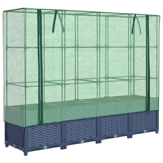 Jardinera Elevada Con Cubierta De Invernadero Aspecto Ratán 160x40x138 Cm_0