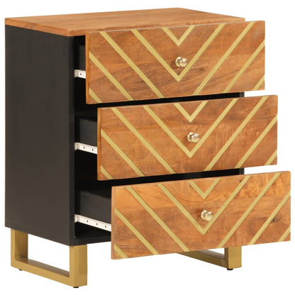 Mesita De Noche Madera Maciza Mango Marrón Y Negro 50x33x60 C_1