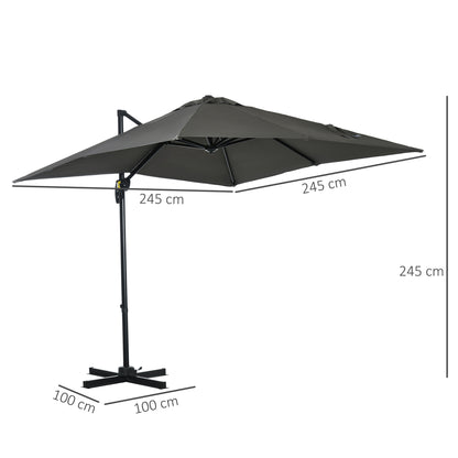 Outsunny Sombrilla De Jardín De Aluminio 245x245x245 Cm Con Manivela Gris_2
