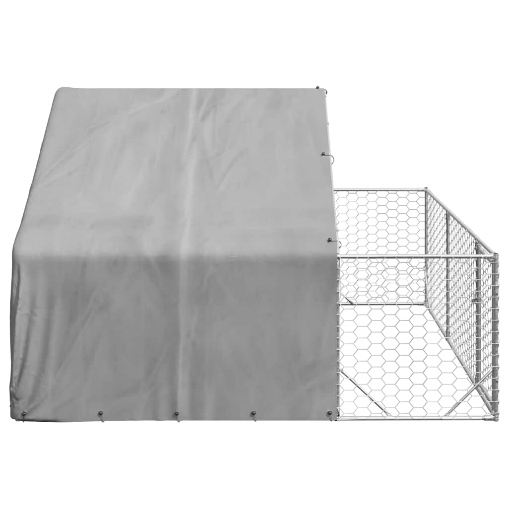 Caseta Perros Exterior Con Corral 3x3x1,9 M Acero Galvanizado_3