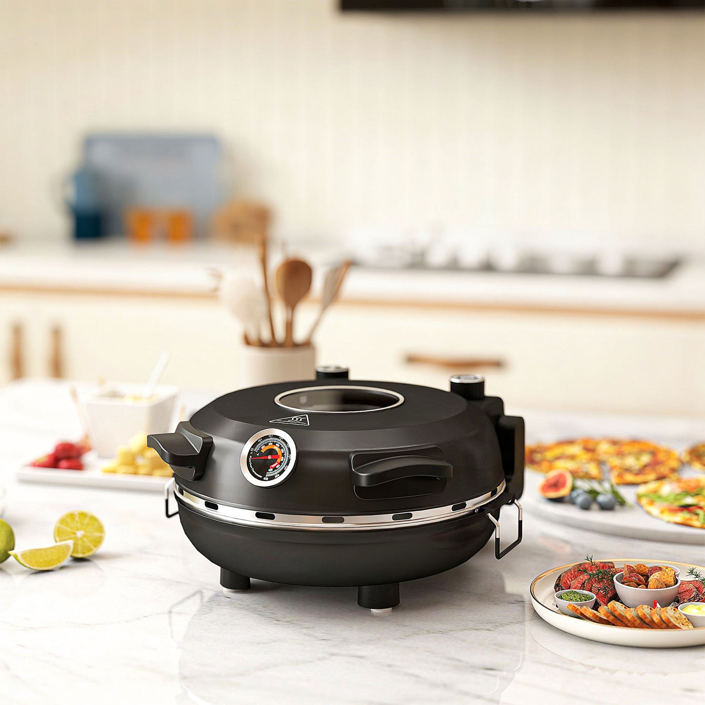 Homcom Horno Para Pizza En 5 Minutos 1200w Temporizador 15min Negro_3