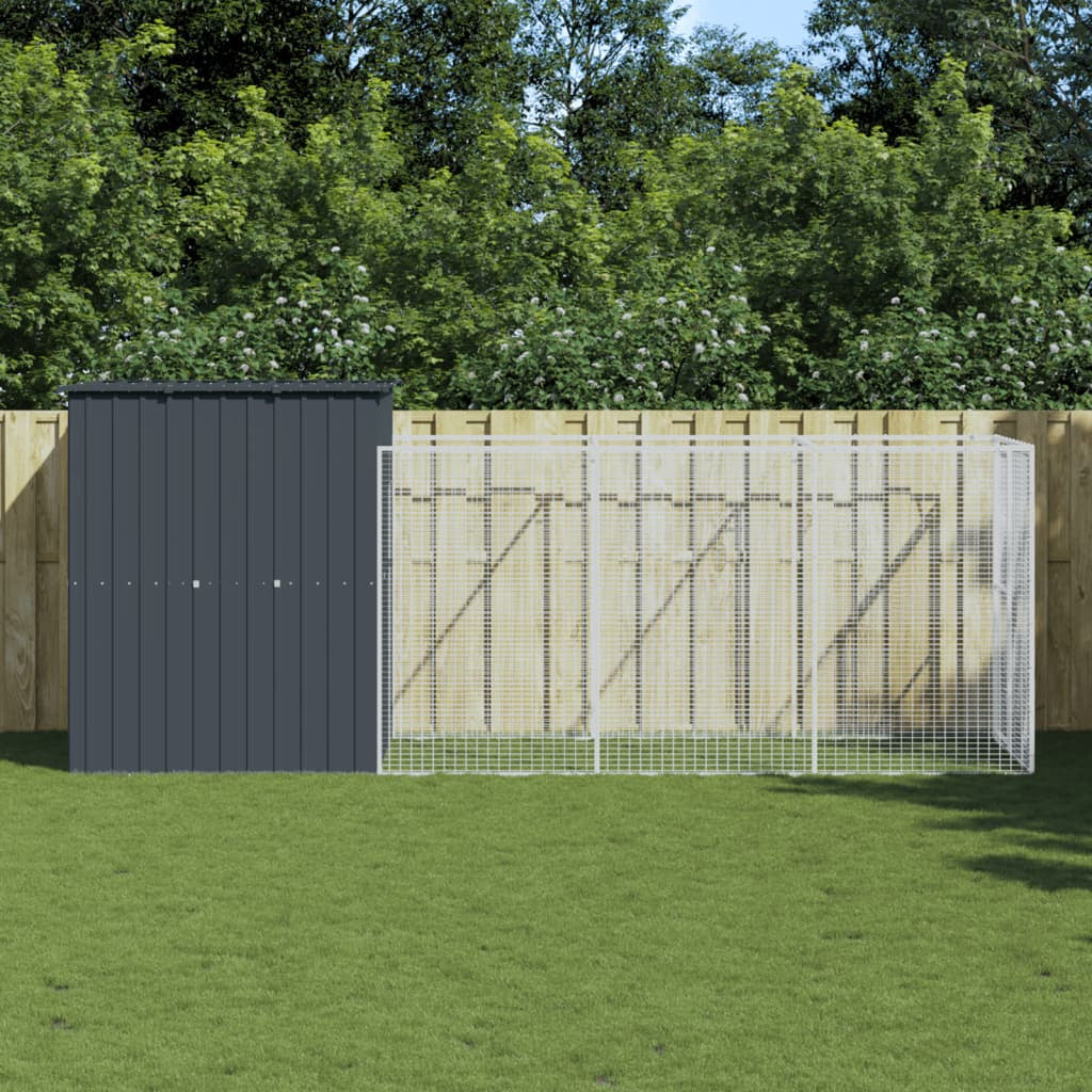 Vidaxl Caseta De Perros Con Corral Acero Galvanizado 165x455x181 Cm_1