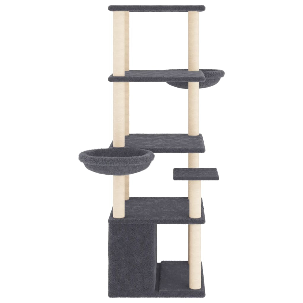 Vidaxl Rascador Para Gatos Con Postes De Sisal Gris Oscuro 147 Cm_3