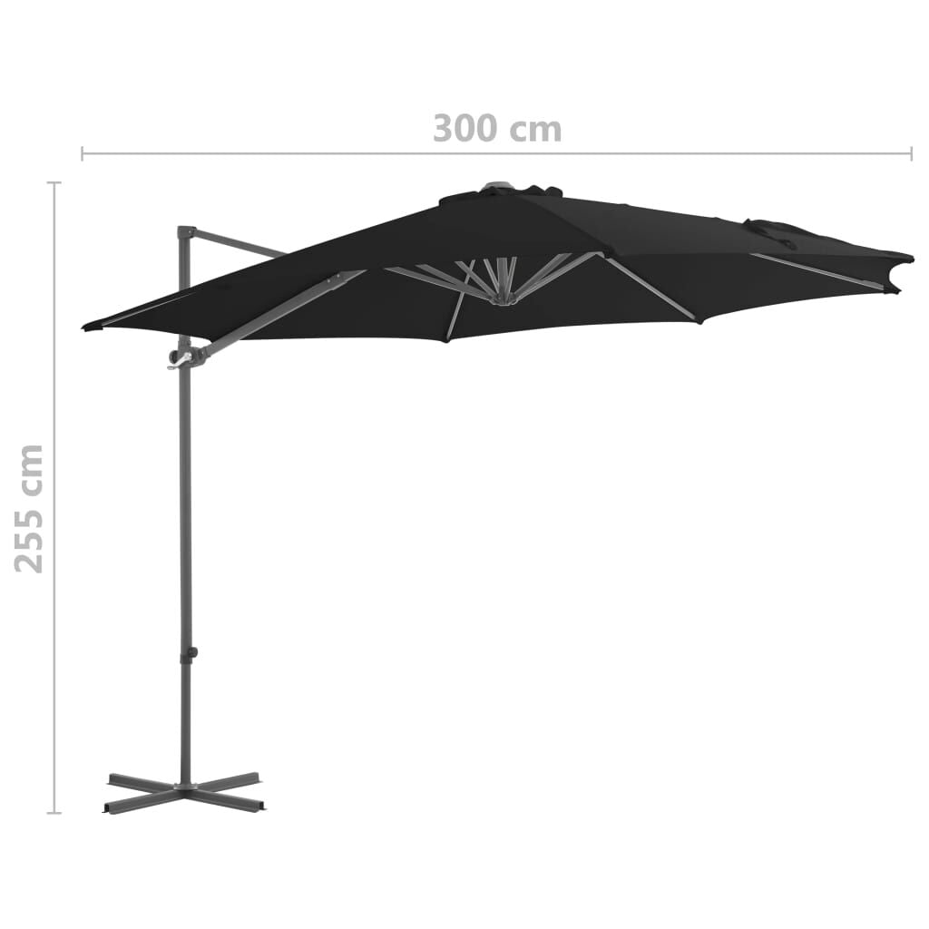 Vidaxl Sombrilla De Jardín Voladiza Con Palo De Acero Negro 300 Cm_2