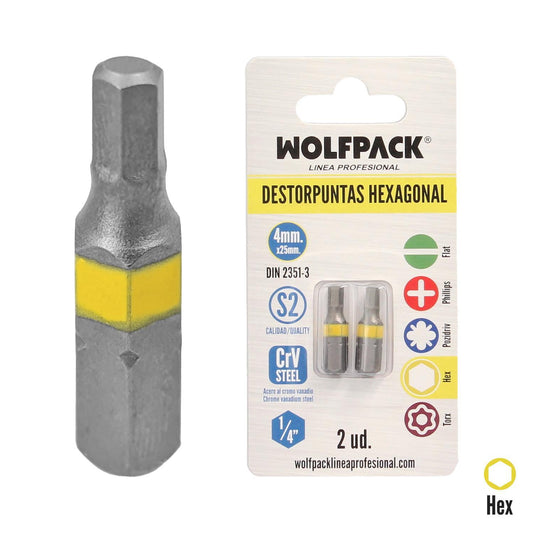 Puntas Destornillador Hexagonal 4,0 Mm. (2 Piezas). Acero S2 Al Cromo Vanadio. Puntas Hexagonales, Destorpuntas,