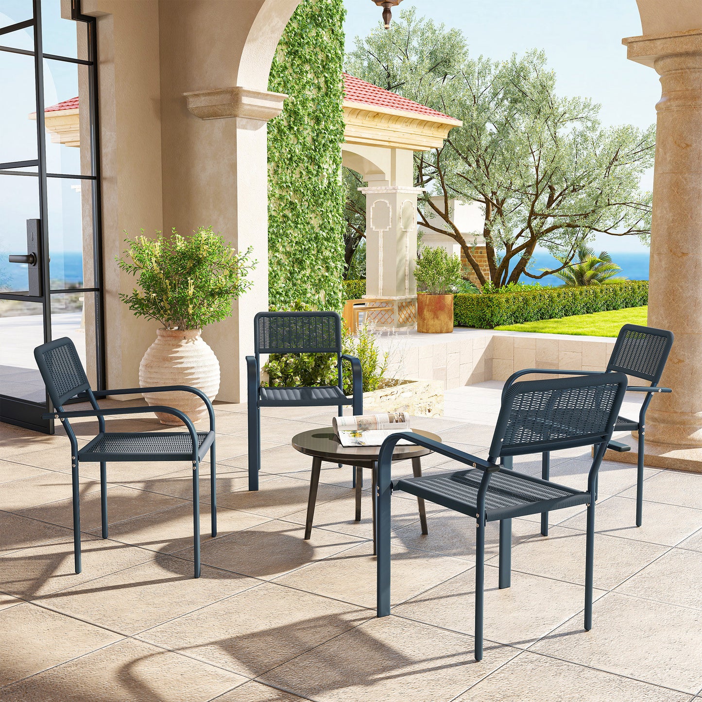 Outsunny Juego De 4 Sillas De Jardín Exterior Apilables 55x60x83 Cm Gris_1