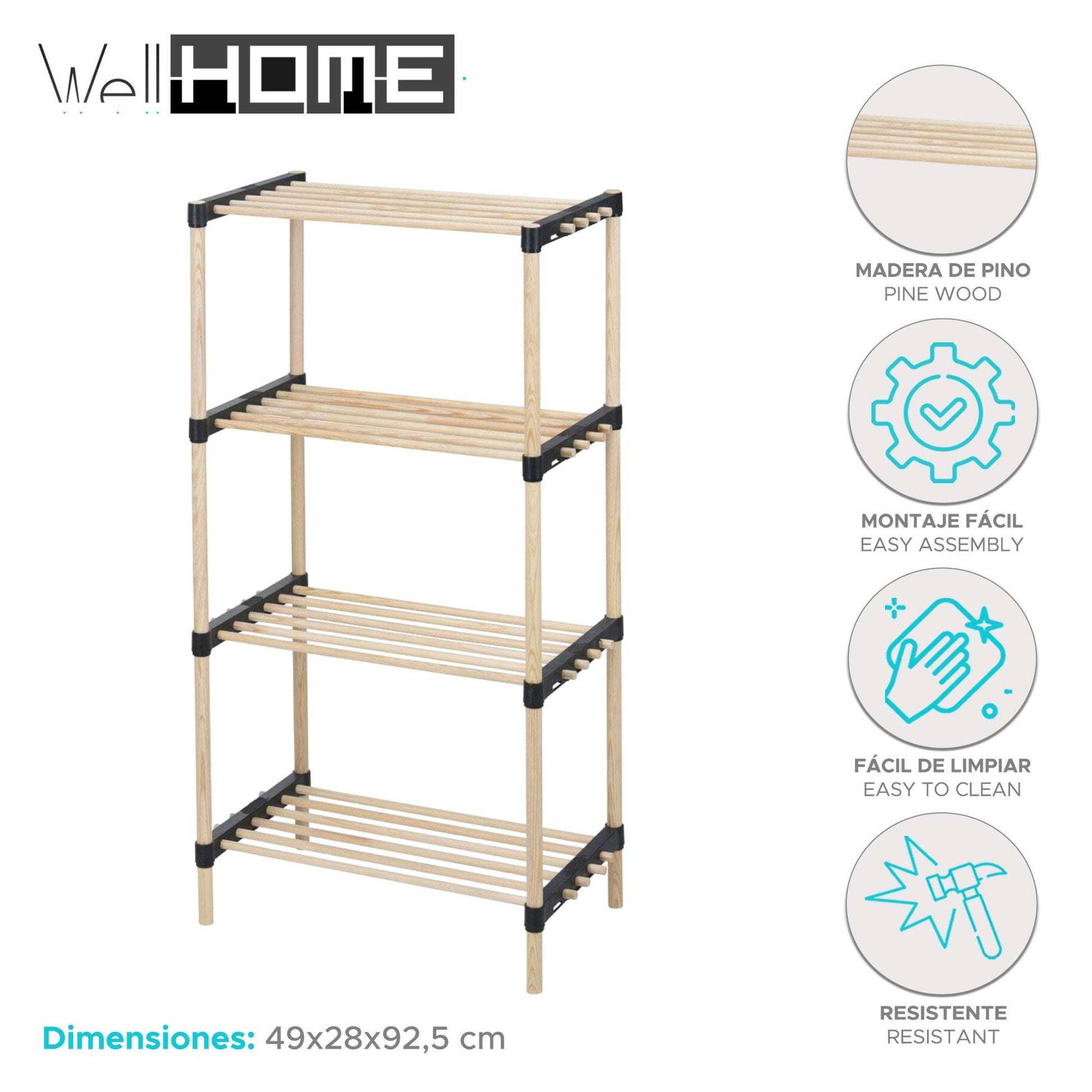 Well Home Zapatero De 4 Estantes En Madera Y Metal H.92,5cm