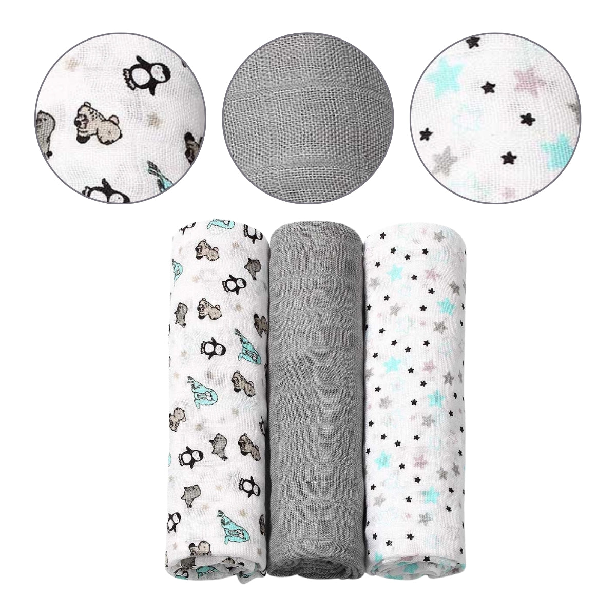 Pack 3 Muselinas Bambú Organico 70x70 Cm Grey_1
