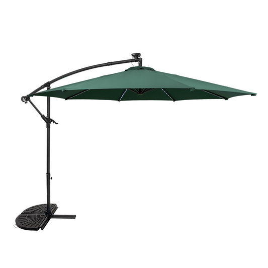 Parasol Excéntrico Led De 3 M Con Base De Medio Abanico – Verde_0