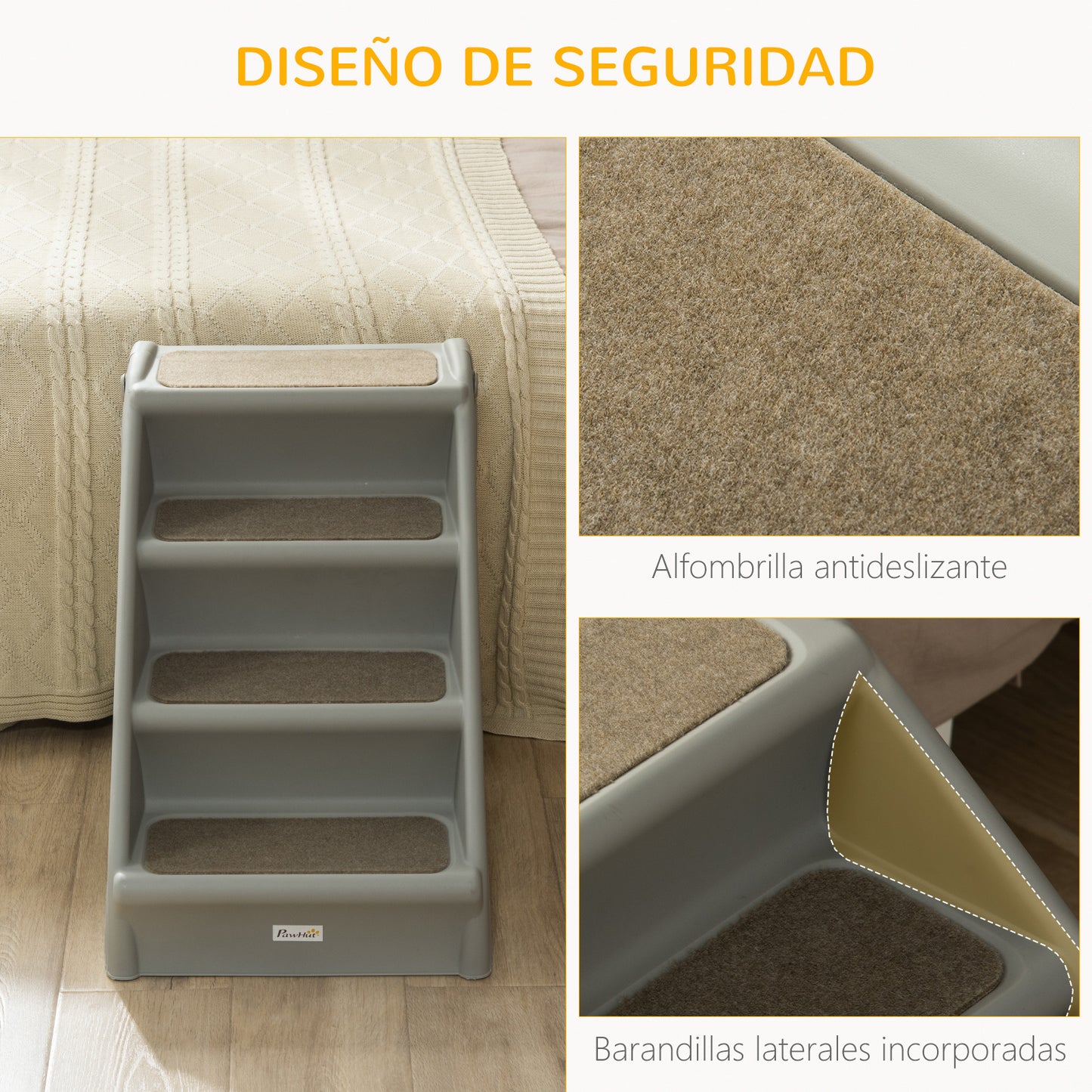 Pawhut Escalera Plegable Para Mascotas 4 Peldaños Con Alfombras Antideslizantes_4