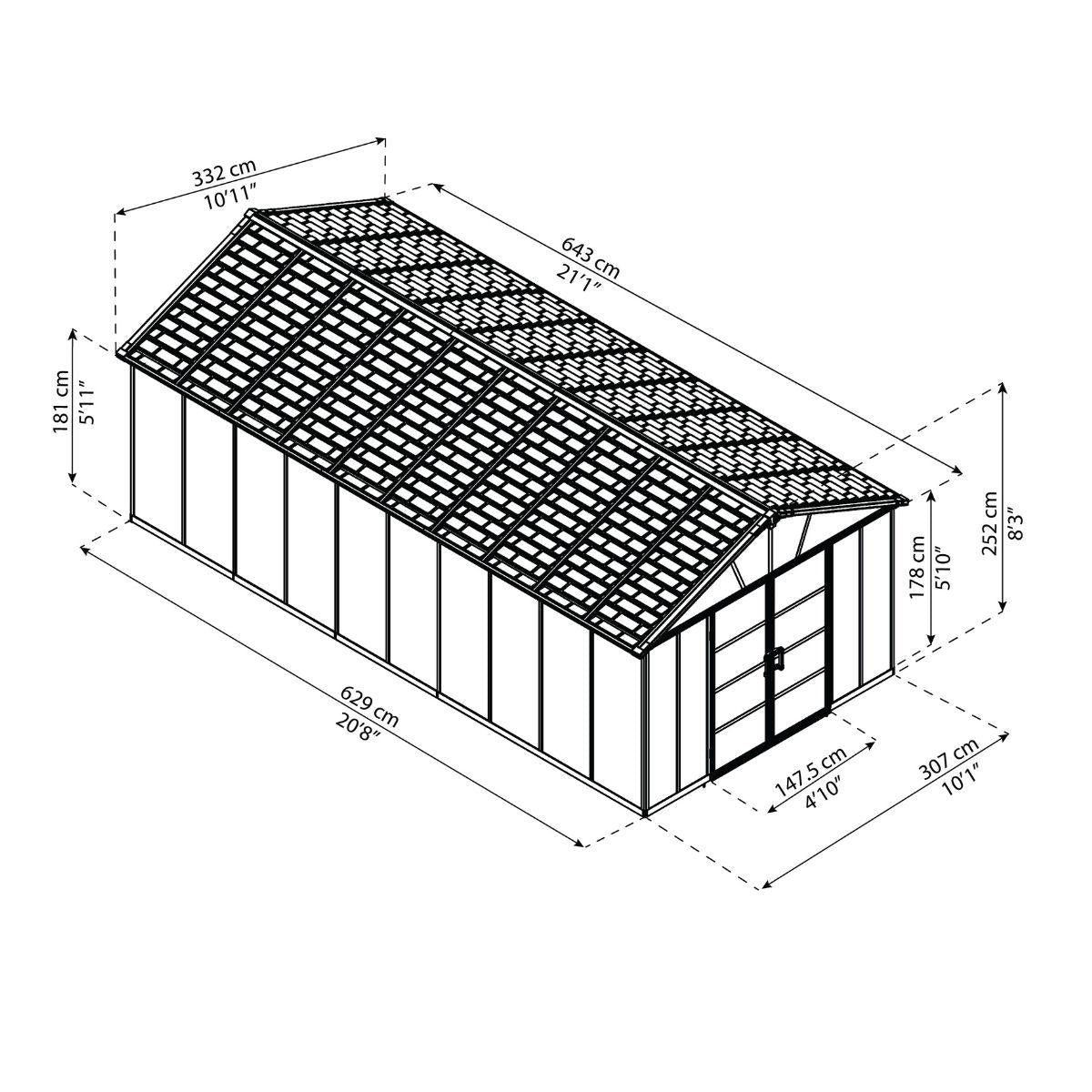 Caseta de jardín Yukon 643x332x252 cm con suelo