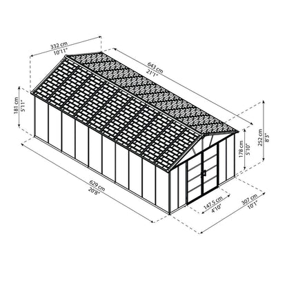 Caseta de jardín Yukon 643x332x252 cm con suelo