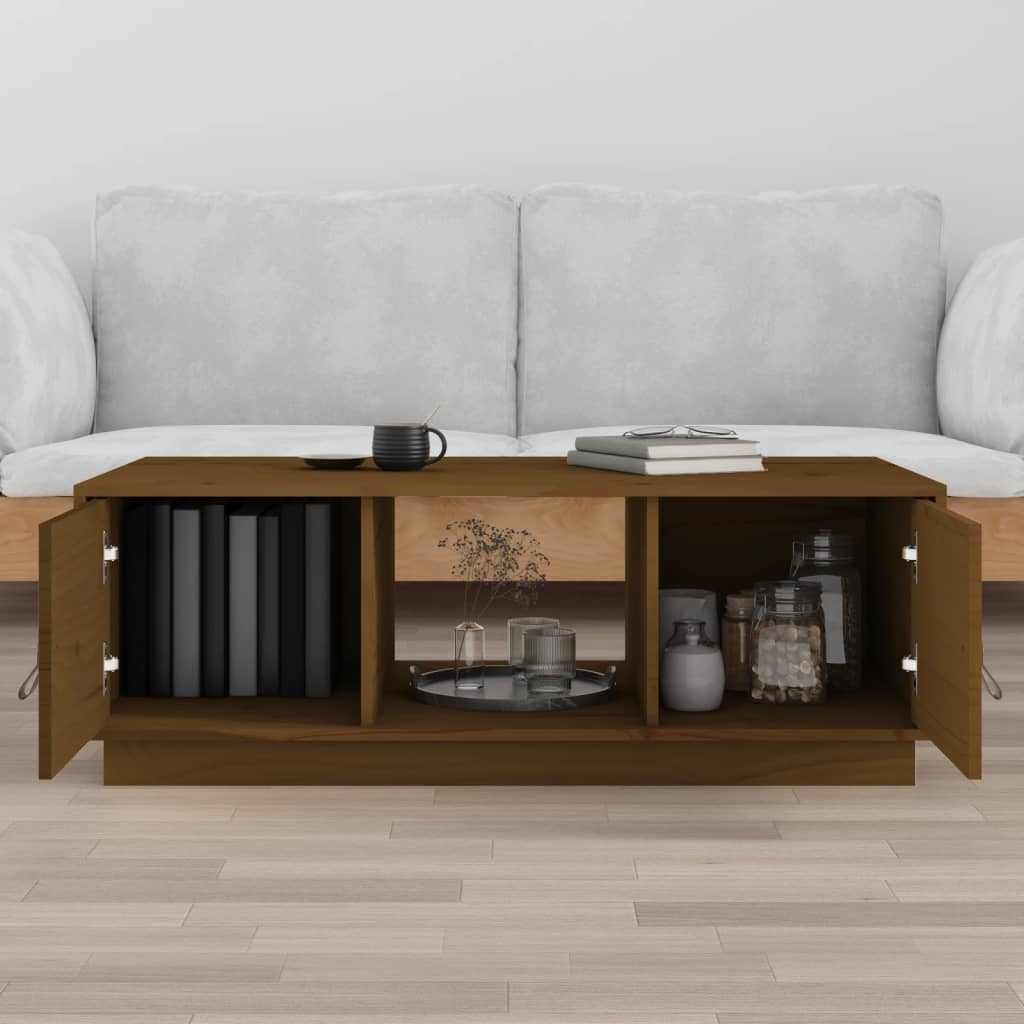 Mesa De Centro Madera Maciza De Pino Marrón Miel 100x50x35 Cm_1