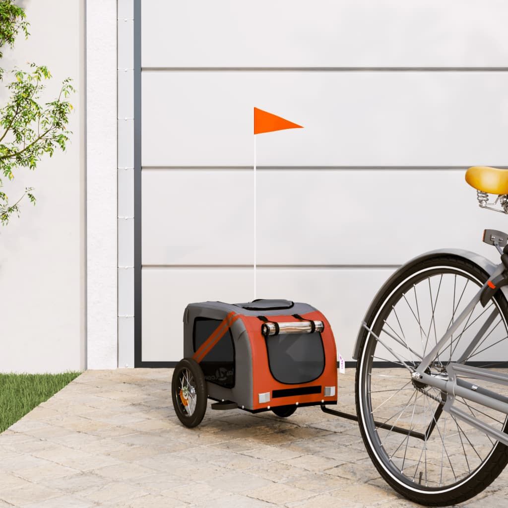Vidaxl Remolque De Bicicleta Mascotas Hierro Tela Oxford Naranja Gris_1