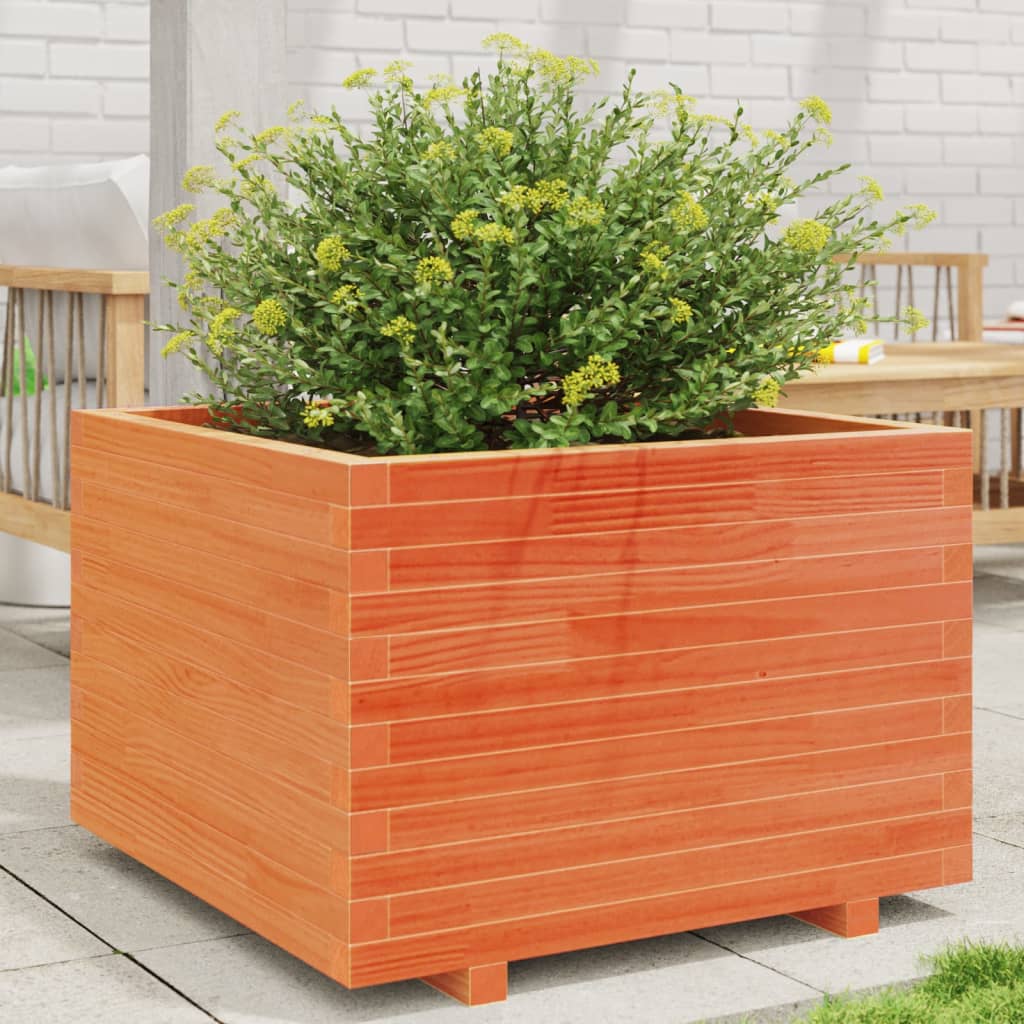 Jardinera Madera Maciza De Pino Marrón Cera 70x70x49,5 Cm_1